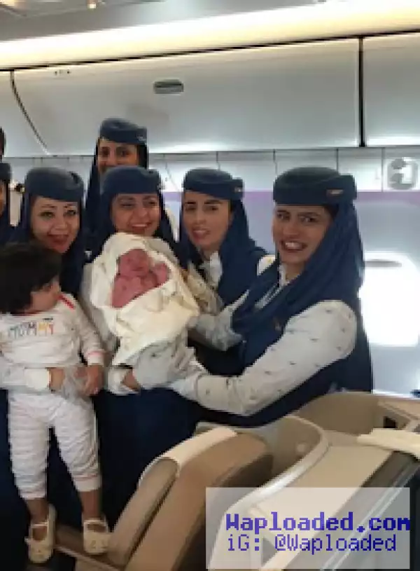 Photos: Woman gives birth on board Saudi airline forcing the New York bound flight to land in London